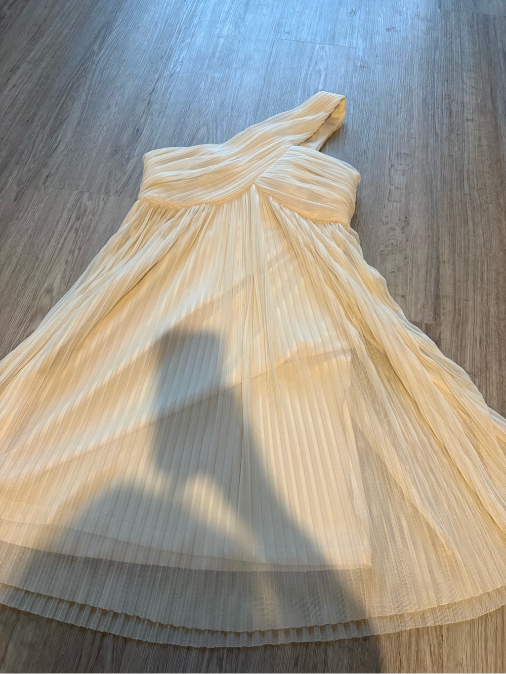 Calvin Klein One-Shoulder Ivory Pleated Dress